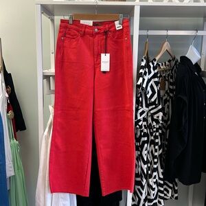 judy blue high waist tummy control top garment dyed red wide leg crop jeans